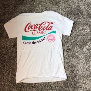 White Coca Cola shirt, adult small, neon riot
